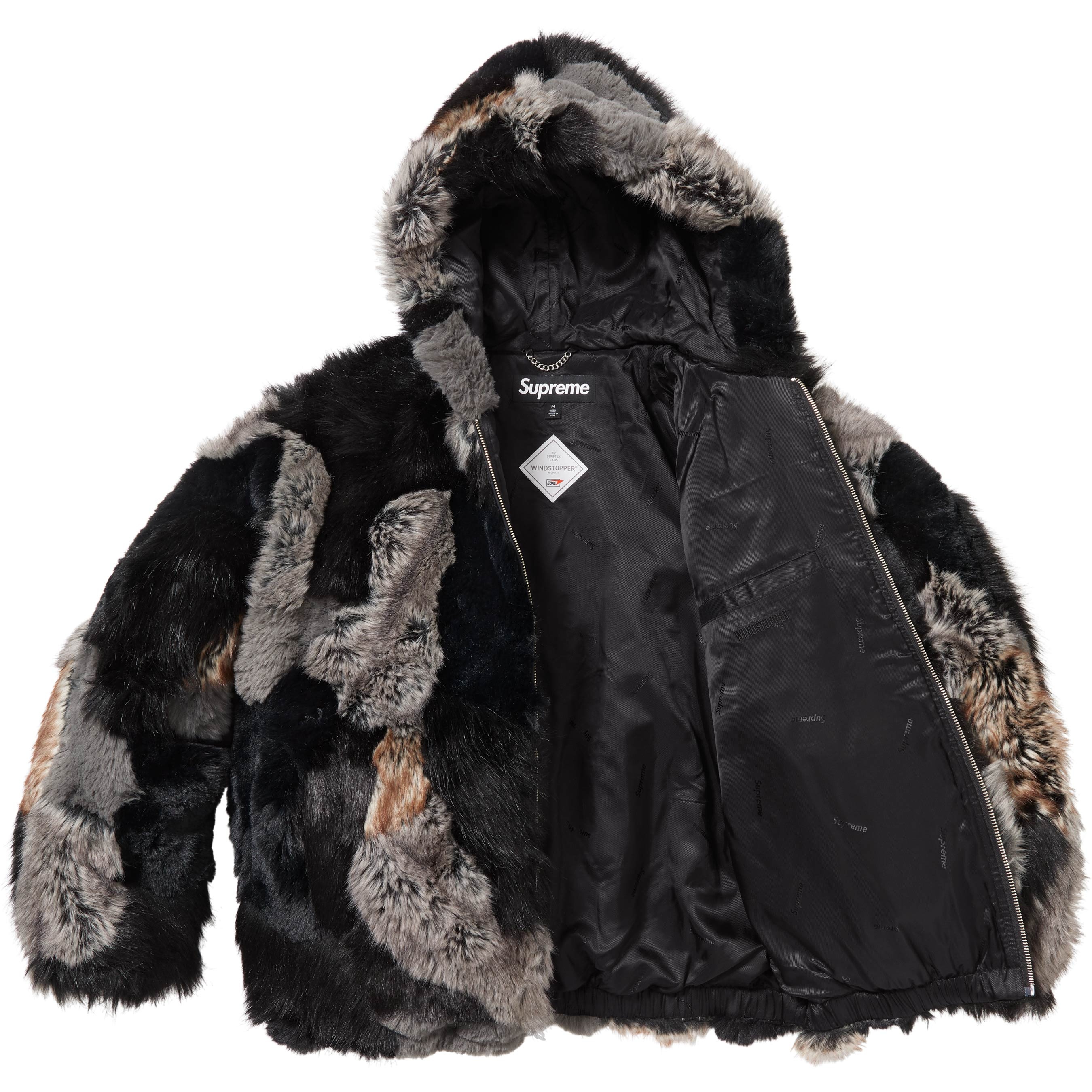 Patchwork WINDSTOPPER® Hooded Faux Fur Jacket view 6